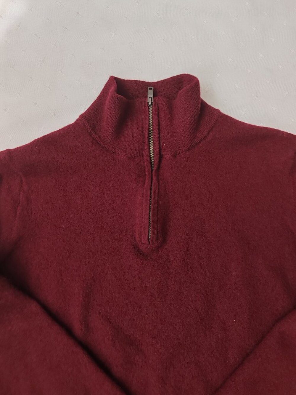 Christian Lacroix Extra Fine Merino Wool 1/4 Zip Sweater Burgundy L - Picture 9 of 10